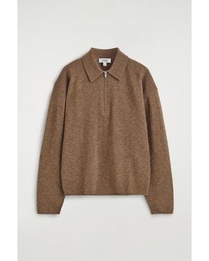 COS Merino Wool-Yak Zip-Up Polo Shirt - Brown