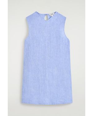 COS V-Neck Open-Back Linen Mini Dress - Blue