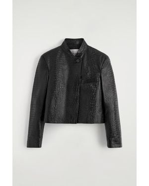 COS Cropped Croc-Effect Leather Blazer - Black