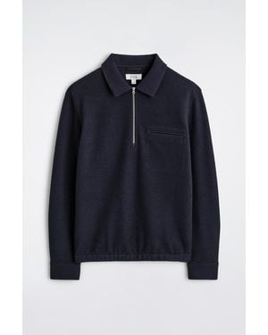 COS Boiled-Wool Zip-Up Polo Sweater - Blue