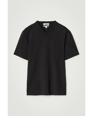 COS Interlock Cotton V-Neck T-Shirt - Black