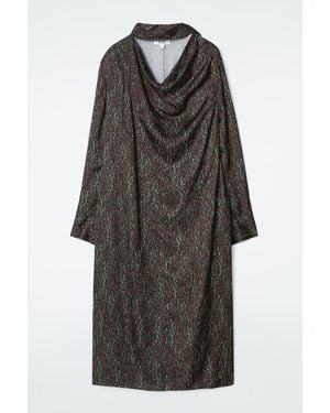 COS Scarf-detail Printed Midi Dress - Black
