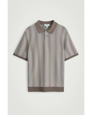 COS Diffused-Stripe Knitted Polo Shirt - Gray