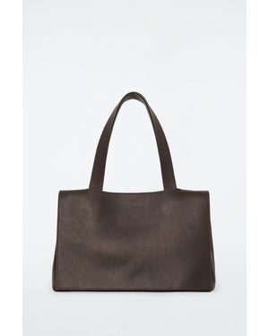 COS The Small Flap Tote - Leather - Brown