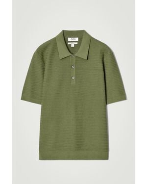 COS Textured Knitted Cotton Polo Shirt - Green