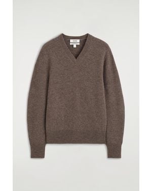 COS Sculpted Cashmere V-Neck Jumper - Brown