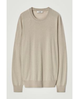COS Fine-knit Cashmere Crew-neck Sweater - Natural