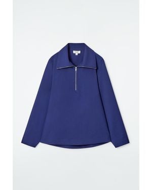 COS Wool-Blend Half-Zip Blouse - Blue
