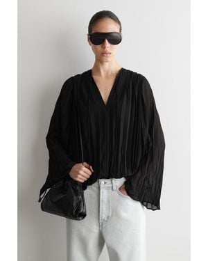 COS Georgette-Bluse Mit Bindedetail Und Falten - Schwarz