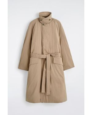COS Padded Belted Funnel-Neck Long Coat - Natural