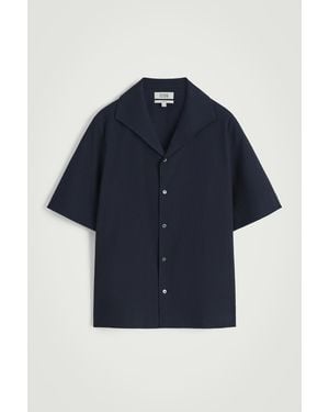 COS Camp-Collar Seersucker Shirt - Blue