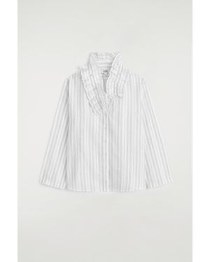 COS Ruffle-Collar Seersucker Blouse - White