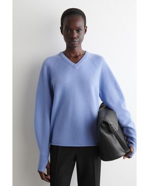 COS Pullover Aus Merinowolle Mit V-Ausschnitt - Blau