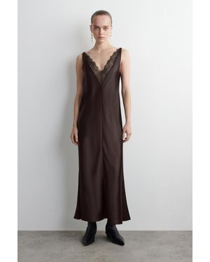 COS Slipdress Aus Satin Mit Spitzenbesatz - Schwarz