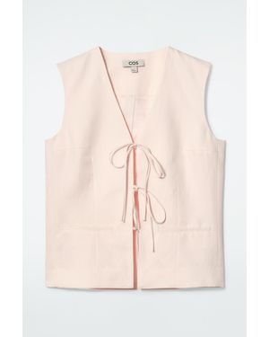 COS Linen-Blend Tie-Front Waistcoat - Pink