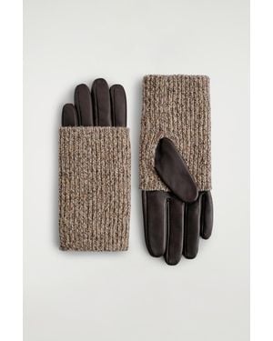 COS Knitted-Cuff Leather Gloves - Brown