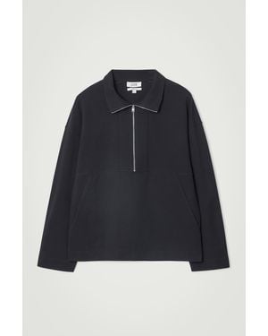 COS Collared Twill Half-zip Sweatshirt - Blue