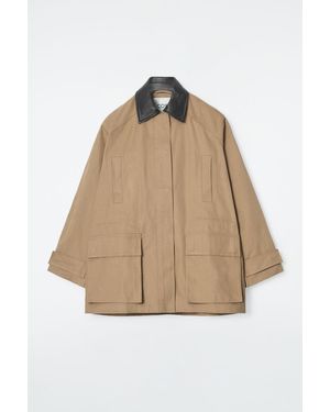 COS Leather-collar Field Jacket - Natural