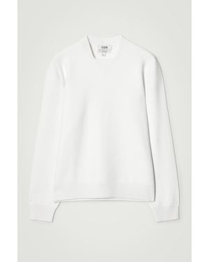 COS Double-Faced Bomber-Neck Knitted Sweater - White