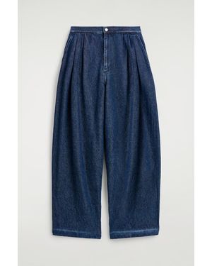 COS Pleated Wide-Leg Denim Pants - Blue