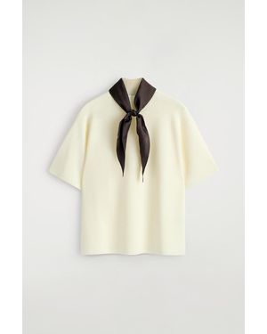 COS Scarf-Detail Merino Wool T-Shirt - Natural