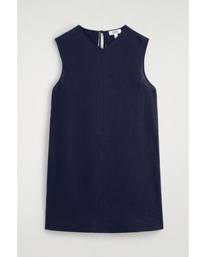 COS V-Neck Open-Back Linen Mini Dress - Blue