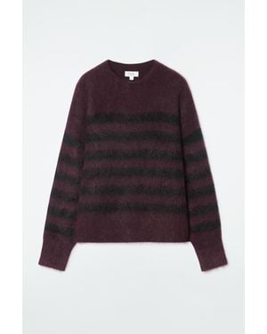COS Striped Brushed-Mohair Crew-Neck Jumper - Purple