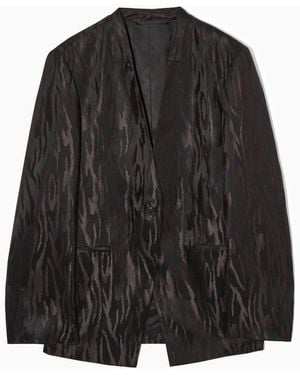 COS Relaxed Collarless Zebra-jacquard Blazer - Black