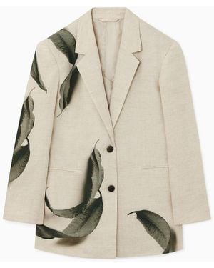 COS Regular Leaf-print Linen Blazer - White