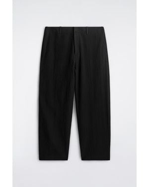 COS Seersucker Relaxed-Fit Straight-Leg Trousers - Black