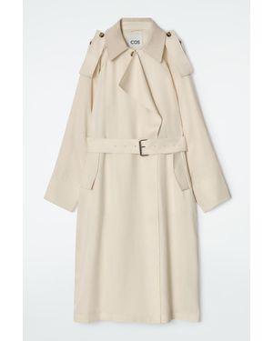 COS Knitted-Collar Trench Coat - Natural