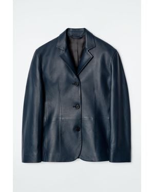 COS Leather Single-breasted Blazer - Blue