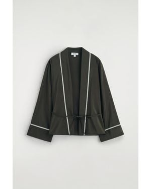 COS Contrast-Piped Belted Wrap Top - Black