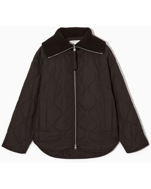 COS Oversized Knitted-collar Quilted Jacket - Black