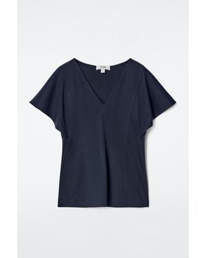 COS Petal-Sleeve Cotton Top - Blue