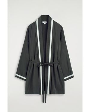COS Contrast-Piped Robe-Style Blouse - Black