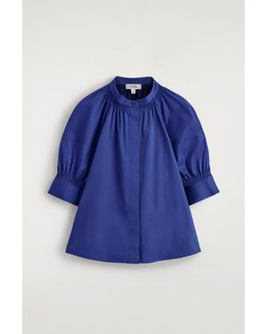COS Smocked Puff-Sleeve Blouse - Blue