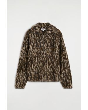 COS Leopard-Jacquard Zip-Up Sweater - Brown