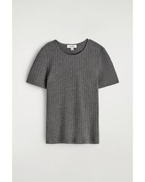 COS Pointelle-Knit T-Shirt - Grey