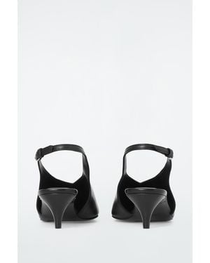COS Pointed Leather Slingback Kitten Heels - Black