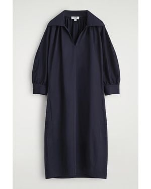 COS Gathered Cotton Midi Shirt Dress - Blue