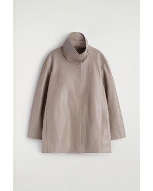 COS Oversized Leather Mock-Neck Bomber Jacket - Natural