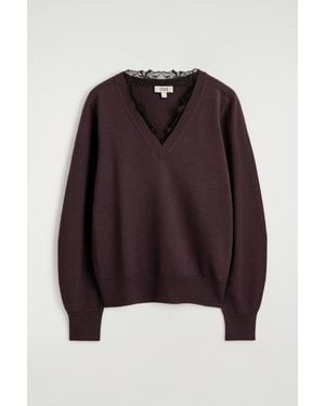 COS Pullover Aus Merinowolle Mit V-Ausschnitt - Rot