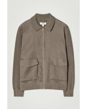 COS Knitted-Panel Linen Jacket - Brown