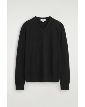COS Slim Merino Wool V-Neck Sweater - Black