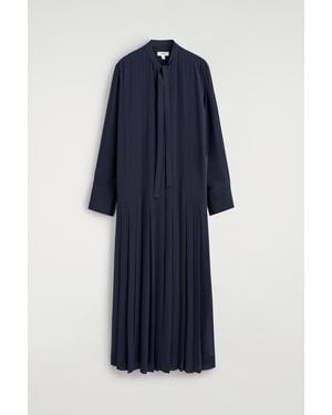 COS Pleated Bow-Detail Midi Shirt Dress - Blue