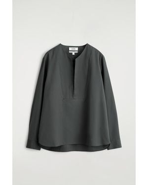 COS Collarless Silk-Blend V-Neck Shirt - Black