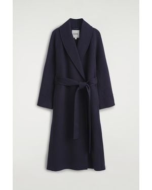 COS Shawl-Collar Double-Faced Wool Long Coat - Blue
