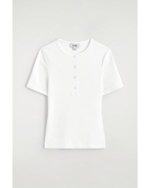 COS Ribbed Henley T-Shirt - White