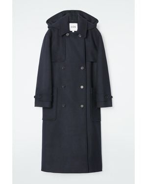 COS Hooded Wool Long Duffle Coat - Black